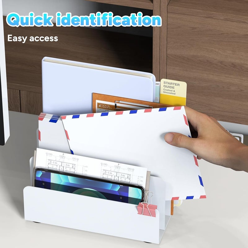 OUTIOE Mail Organizer Countertop, Small Desk File Organizer, Metal File Holder - Essential Workspace Organizers for Office Desk, Home Office (White) - Image 4